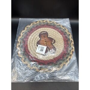 Gingerbread Man 10" Round Placemat Trivet Earth Rugs, Braided‎ Jute, Christmas